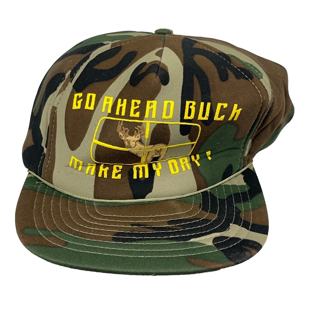 Vintage Camo Trucker Hat Cap Deer Hunting 90s Y2K Nature Buck Big Game Hunting A